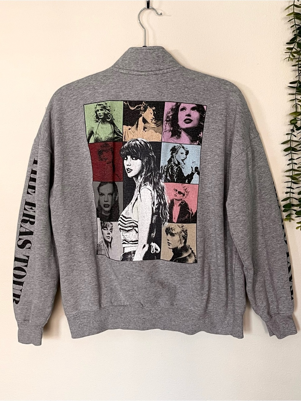 Taylor Swift Gray Quarter Zip Pullover Sweatshirt Multicolor Photo Grid Back